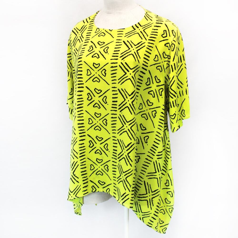 Dairi lagenlook hierograph print yellow tunic blouse top one size fits XL 1X